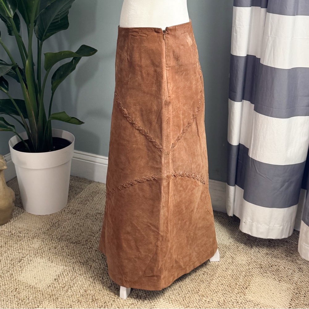 Vintage Y2K Boho Western Leather Patchwork Midi Skirt Size 8 - Picture 3 of 8